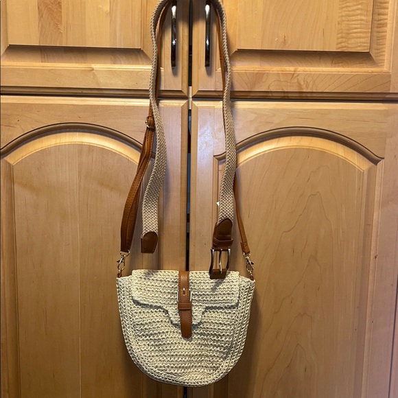 Handbags - Tan and Brown Woven Shoulder Bag with matching belt.